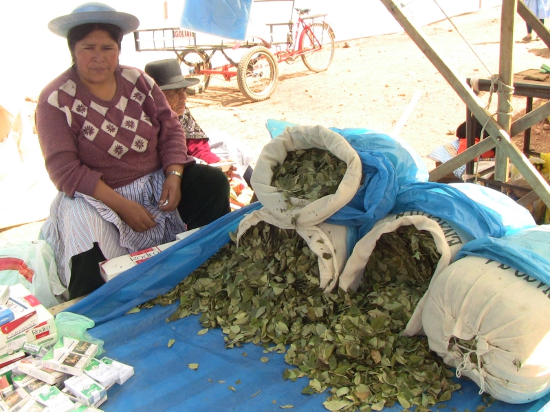 Folha de coca em feira andina, região de Huancavelica